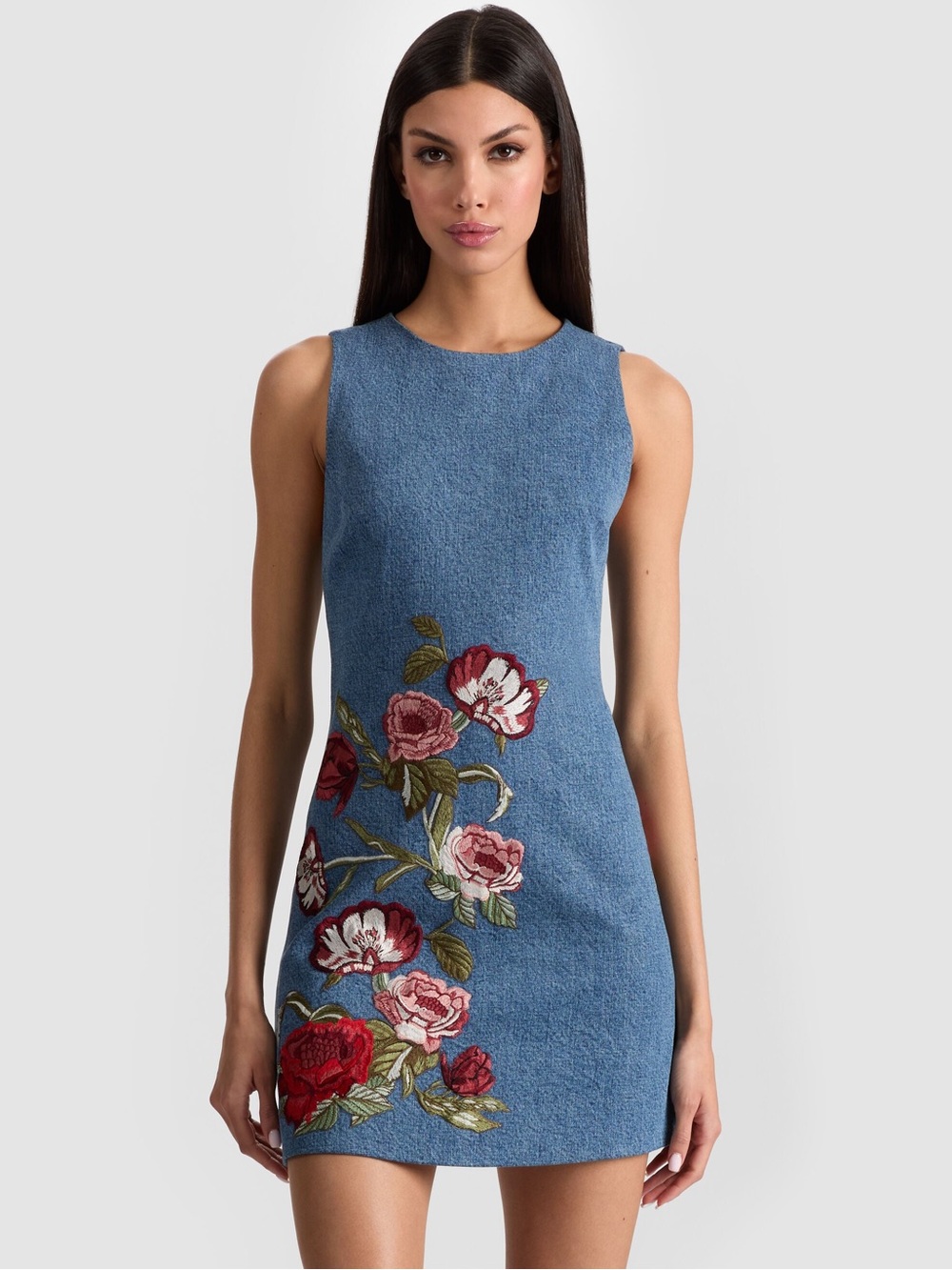 ALICE + OLIVIA CADE EMBROIDERED DENIM MINI DRESS - Picture 7 of 16